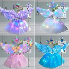 Fantasia Asa Borboleta Fada com LED Pisca Completa  e Infantil Varinha + Tiara Festa Carnaval