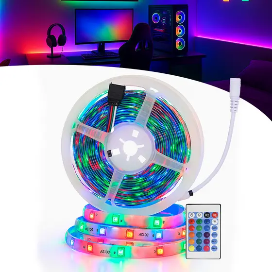Fita Led 2835 5m Ip65 Silicone + Controladora e Fonte Cor RGB