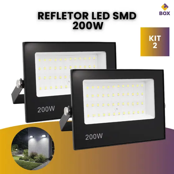 Kit 2 Refletor Led Holofote 200w Ip66 Bivolt Luz Branco Frio