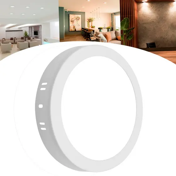 Painel Plafon 25w Led Redondo Teto Sobrepor Borda Fina Luz Forte