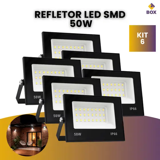 Kit 6 Refletor Led 50w Holofote Prova D'água Luz Frio Bivolt