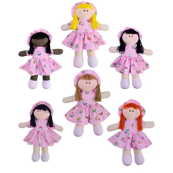 Boneca de pano 30cm Roupa rosa cupcake vestido rosa Oferta Promoção