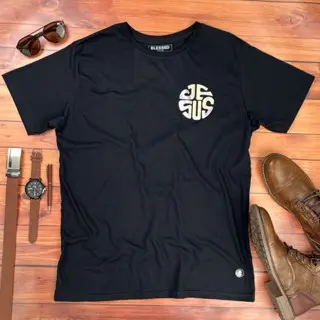 Camiseta Masculina Preta Jesus Cristo Algodão Premium Gospel Cristã Evangélica Fé e Estilo
