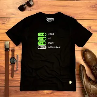 Camiseta Masculina On Off Preta Algodão Premium Estampa Moderna Gospel Cristã Estilo Fé Resiliência