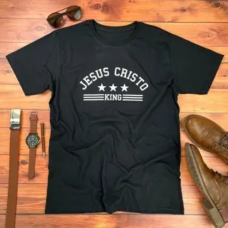 Camiseta Masculina Jesus Cristo King Gospel Cristã Evangélica Algodão Premium Confortável Estilo