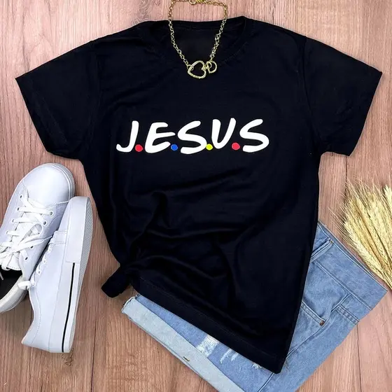 Camiseta J.E.S.U.S Moda Evangélica T-shirt Baby Look Feminina Algodão Premium Gospel Estilo e Fé