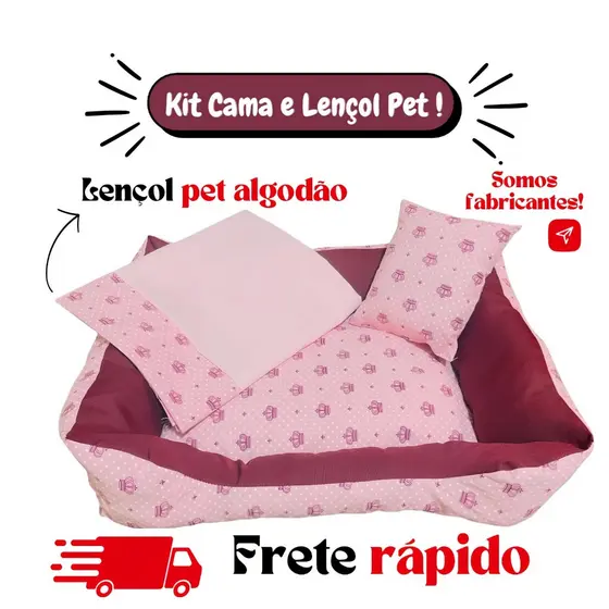KIT 3 PCS CAMINHA PET COM LENCOL CAMA PARA CACHORRO ZIPER REMOVIVEL + ALMOFADINHA OU TRAVESSEIRINHO