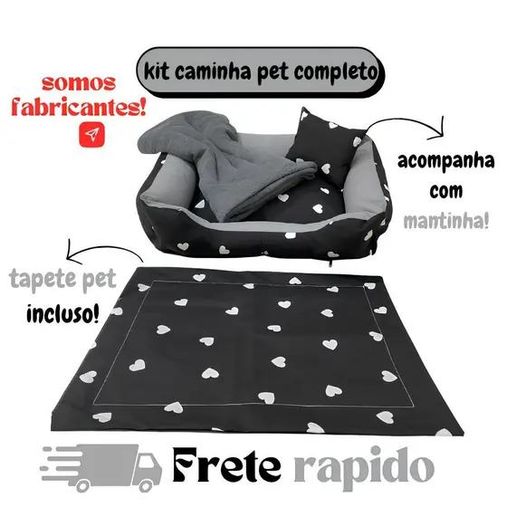 KIT CAMA PET 3PCS CAMINHA CACHORRO MEDIO ENCHIMENTO SILICONE ZIPER EM TODA A VOLTA FUNDO IMPERMEAVEL