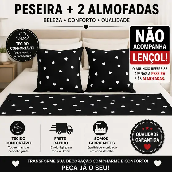 KIT ENFEITE DE CAMA 3 PC PESEIRA +2 CAPA ALMOFADA KING QUEEM PADRAO SOLT ALGODAO DECORACAO DE QUARTO