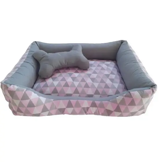 Cama Pet Caminha de Cachorro ou Gato G 70x60 Geométrico Rosa/Cinza + OSSINHO