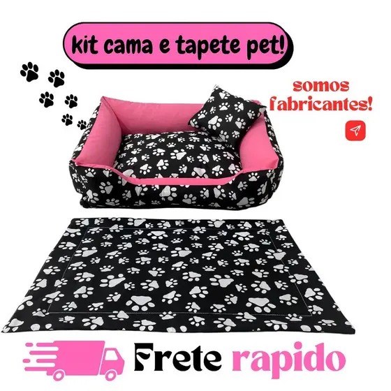 KIT CAMA PET 3PCS CAMA +TAPETE CACHORRO MEDIO ENCHIMENTO SILICONE  ZIPER REMOVIVEL FUNDO IMPERMEAVEL