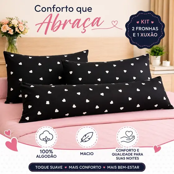 Kit 3 PÇ CAPA TRAVESSEIRO Xuxão 1,20 X 0,40 + 2 Fronhas 70 X 50 ZIPER  ALGODAO DECORACAO DE QUARTO