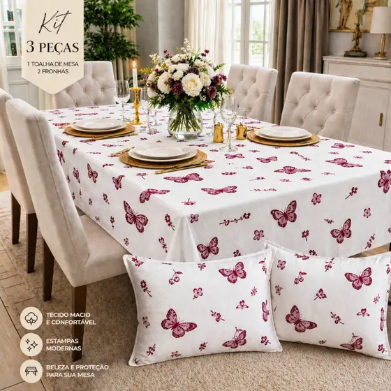 KIT 3 PÇ 2 FRONHAS ZIPER 70 X 50 + 1 Toalha de Mesa 4 6 8 LUGARES ALGODAO DECORACAO COZINHA QUARTO