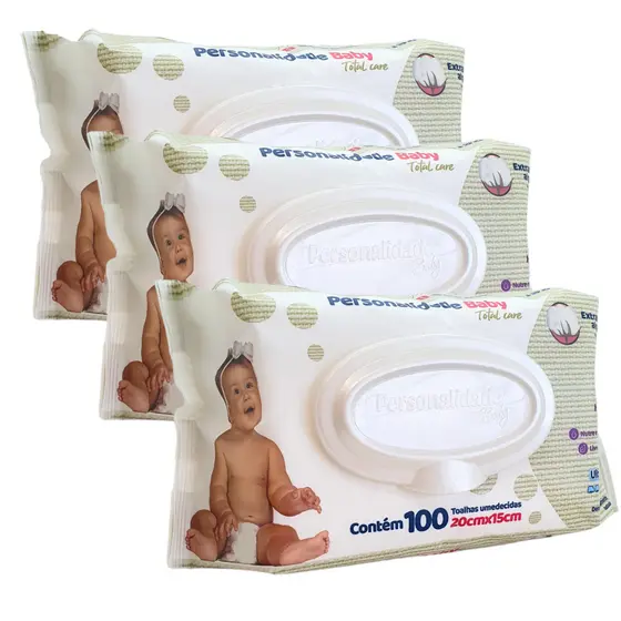 Kit 300 Lenço Umedecido Personalidade Baby Sem Alcool Bebe Recem Nascido