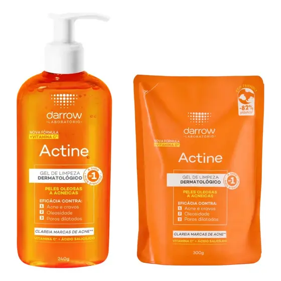 KIT Gel de Limpeza Darrow Actine Dermatológico 240g + Refil Actine 300gr