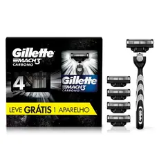 Kit Aparelho de Barbear Descartável Gillette Mach3 Carbono Carvão Ativado + 4 Refis