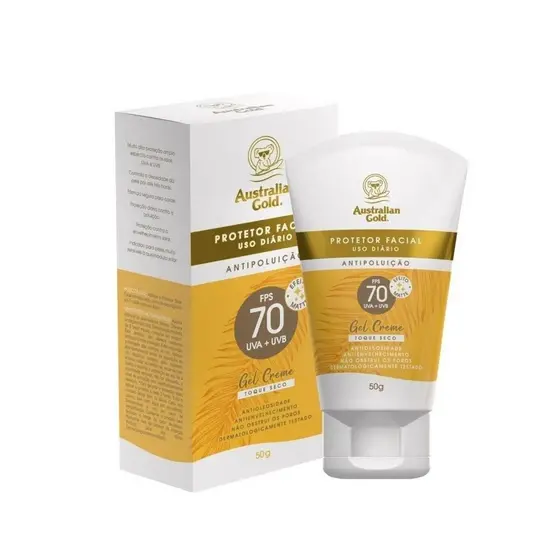 Protetor Solar Facial Australian Gold FPS70 Antipoluicao Gel Creme 50g