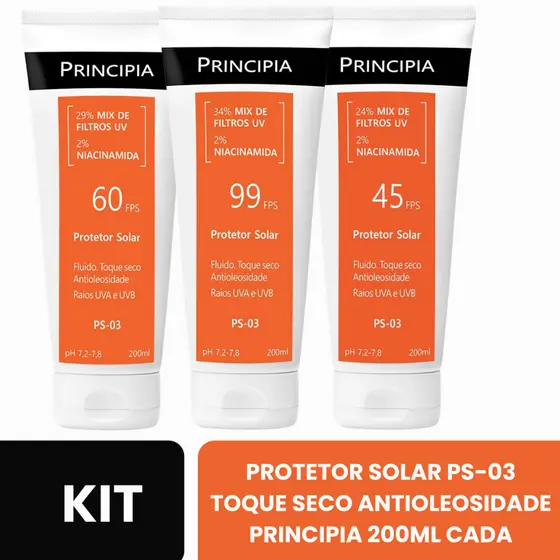 KIT PRINCIPIA PROTETOR SOLAR PS-03 FPS 45, FPS 60 e FPS 99 200mL Cada