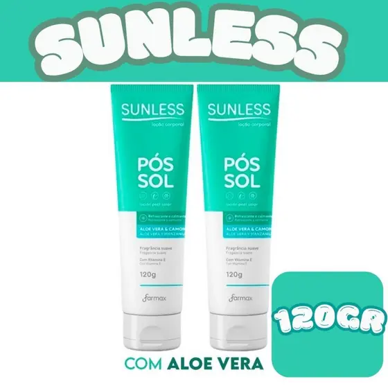 KIT 2x Unidades Loção Corporal Pós Sol Aloe Vera e Camomila 120g Sunless Farmax