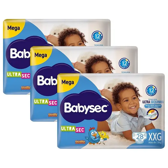 Kit 3 Fraldas Babysec Ultrasec XXG Galinha Pintadinha