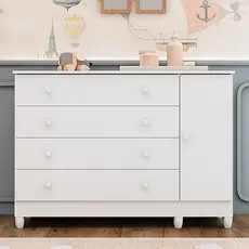 Cômoda 4 Gavetas com Porta Fraldário MDF Taís Carolina Baby