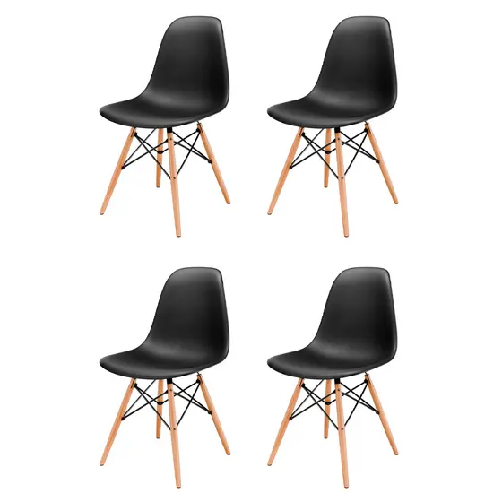 Kit 4 Cadeiras Charles Eames DSW Pés de Madeira Polipropileno Escritório e Cozinha Seat&Co