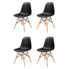 Conjunto 4 Cadeiras Eames DSW em Madeira para Escritório e Cozinha