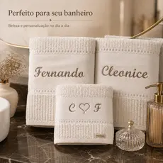 Kit 2 Toalhas Banho 1 Rosto Karsten Nome Bordado Personalizado Presente Casal