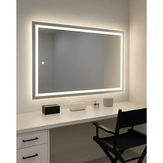 Espelho 3 Cores LED 70x90cm com Luz Retangular Bivolt Elegante Para Sala Banheiro e Maquiagem