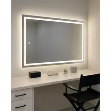Espelho 3 Cores LED 70x100cm com Luz Retangular Bivolt Elegante Para Sala Banheiro e Maquiagem