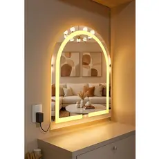 Espelho Janela Oval Arco 3 Cores LED 60x80 com Botão Touch Iluminação Banheiro Penteadeira