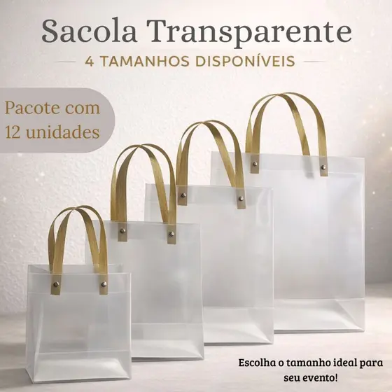 Pacote com 12 Sacola de Presente Transparente Premium | Ideal Para Lembrancinhas e Presentes