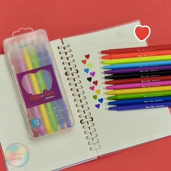 Marcador Fineliner Love is Love estojo com 12 cores Jocar Office