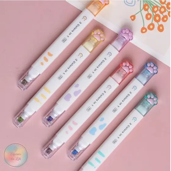 Marca texto duas cores pastel e neon patinha fofa