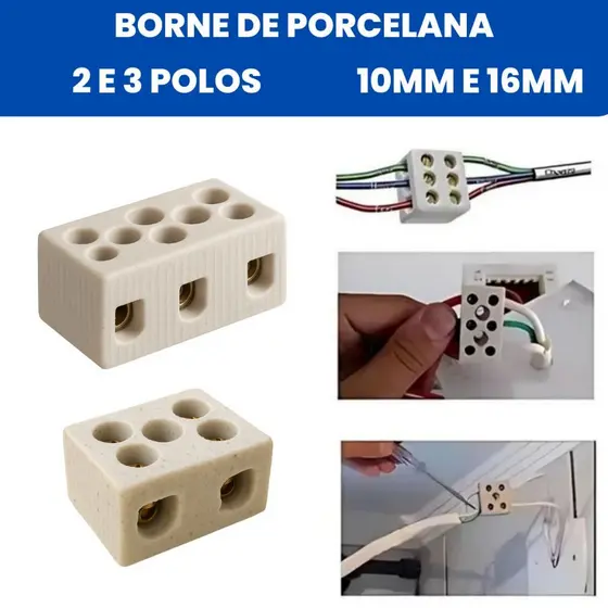 Conector Borne De Porcelana Cerâmica Para Chuveiro 10MM E 16MM 25A E 50A
