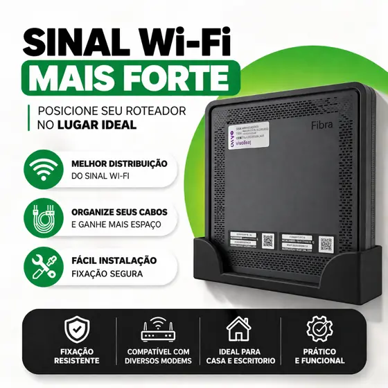 Suporte Parede Modem Fibra Roteador Wi-Fi Organizador Com Fita Dupla Face ouParafusos