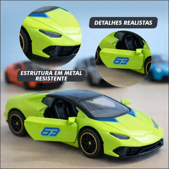 Carrinho Miniatura Esportivo Metal Escala 1:64 Fricção Pull Back Infantil Premium Alta Resistência