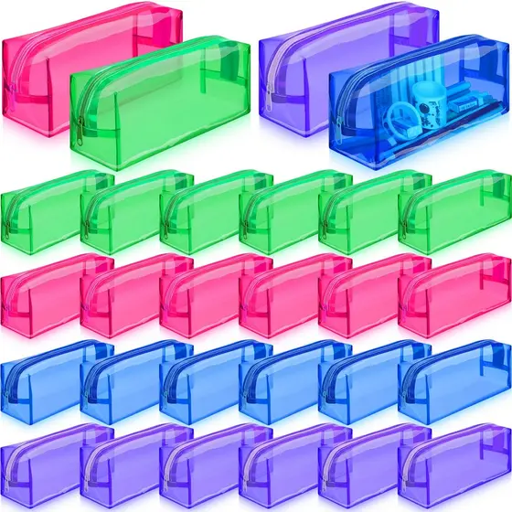 Simples Colorido Saco De Armazenamento De Lápis PVC Transparente Estudante Papelaria Multi-Função Grande Capacidade Com