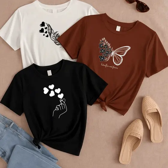 Kit 3 Camisetas Plus Size Feminina P ao G5 Estampadas Academia Camisa Blusa 100% Algodão Treino Dorama