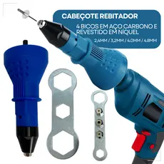 Rebitador Rebitadeira Adaptador P/ Parafusadeira Rebite + Bicos