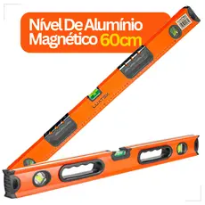 Nível Bolha De Alumínio Magnético 60 cm Estrutura Reforçada E Leve Profissional