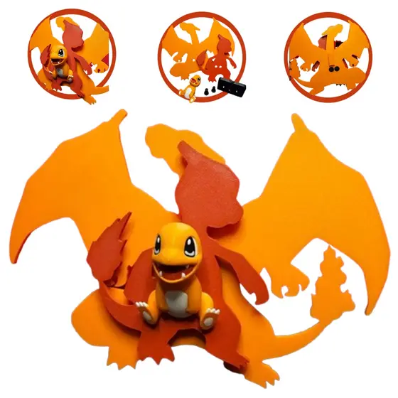 Placa Quadro Decorativo Geek Pokémon Charmander Charizard Anime Colecionável Parede Decoração Fãs
