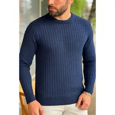 Suéter Masculino de Tricot Básico Liso Gola Redonda