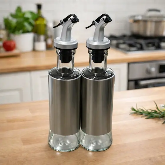 Galheteiro Dispenser 01 ou 02 und 300ml  Porta Azeite Vinagre Shoyu Vidro com Inox
