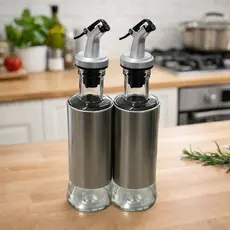 Galheteiro Dispenser 01 ou 02 und 300ml Porta Azeite Vinagre Shoyu Vidro com Inox
