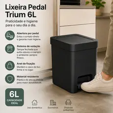 Lixeira Pedal Fechada Compacta 6 Litros Sistema Vedacao Resistente Cozinha Banheiro