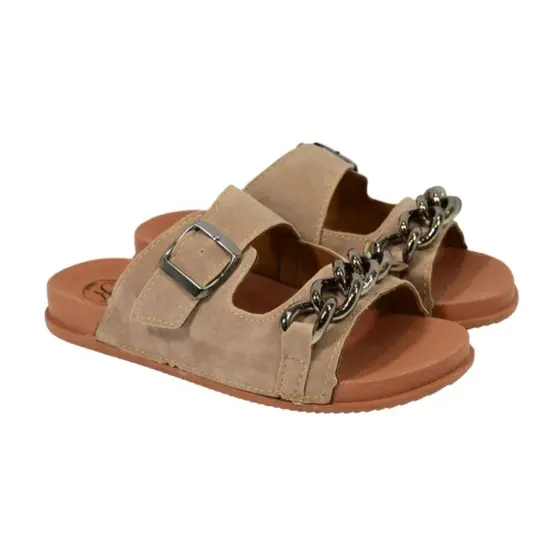 sandália papete birken feminina com corrente e fivelas ajustaveis TN115 SL/CARAMELO