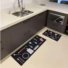 Jogo Tapete Cozinha Passadeira Estampado Gourmet 2 Peças
