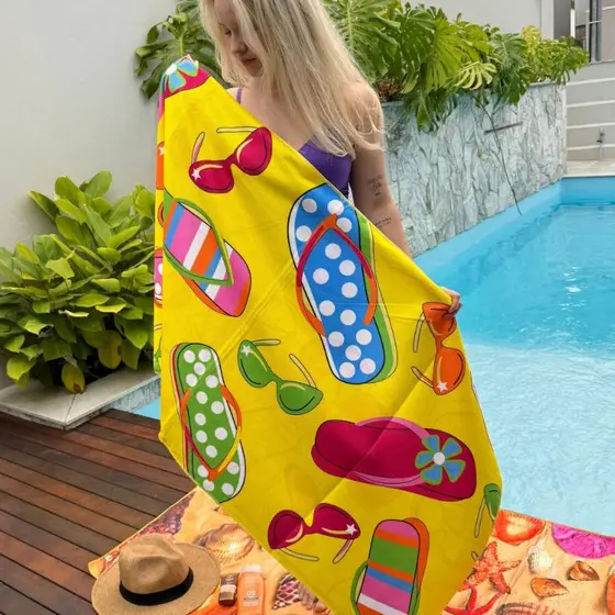 Kit 3 Toalhas Praia Piscina Aveludada Microfibra Macia Estampado