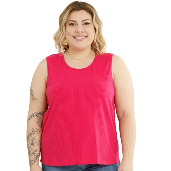 Blusa Regata Feminina Leve Decote Ribana Canelada Moda Primavera Verão Plus Size Casual Básic 50622A